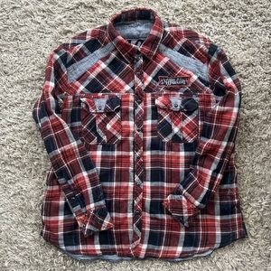 Affliction Reversible Plaid Flannel Button-Down Shirt, Sz L